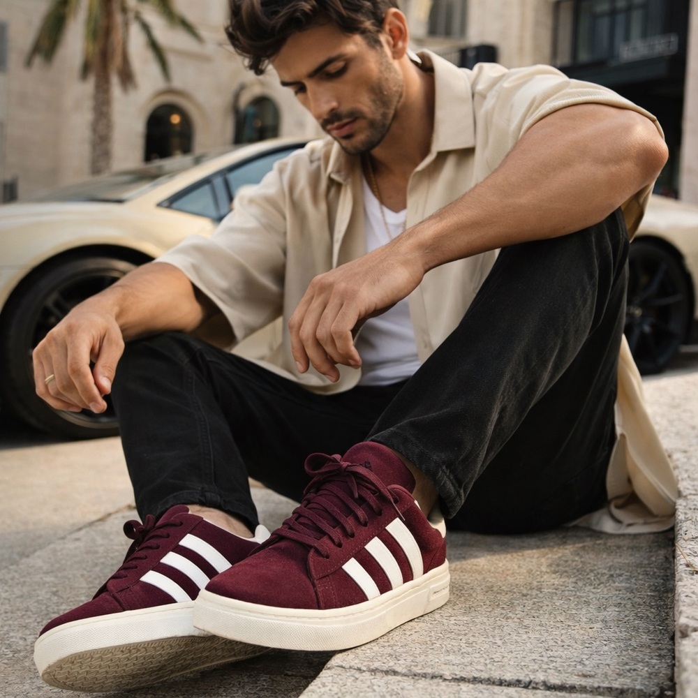 Adidas Burgundy Suede Low-Top Sneakers – White Stripe- New SKU ADGCA-8-NB